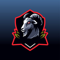 Goat Mascot Gaming Esport Logo Design, facing left with an empty nameplate, vector illustration suitable for a gaming squad logo