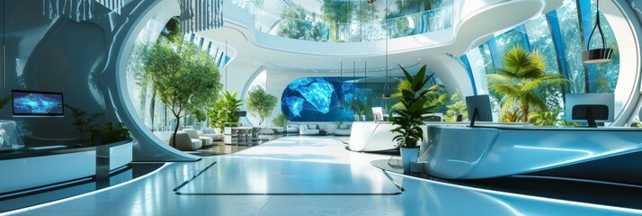 A futuristic center to help customers with virtual reality, banner