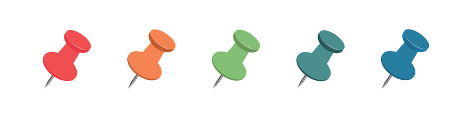 Push pin icon set in flat style.