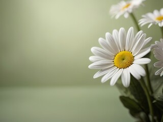 White daisies on a green background with space for text.