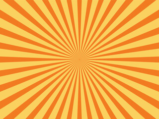 sunburst yellow background retro rays layout, vintage sunbeam burst. Party invitation, carnival circus ticket ray pattern, stripped vector background. Fair poster