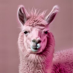 Pink Llama close up with background.