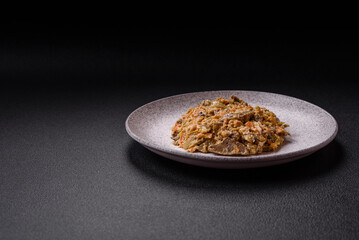 Delicious boiled beef or pork tongue sliced with carrots, onions, sour cream and spices