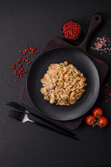 Delicious boiled beef or pork tongue sliced with carrots, onions, sour cream and spices