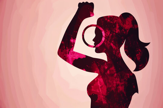 Silhouette of a woman with its fist in the air. Illustration
