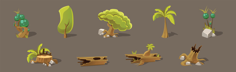 Forest Landscape Elements for Video Game Flat Vector Set