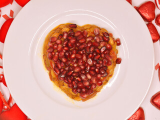 Valentine's Day is February 14th. Red hearts in all types.
Salad Pomegranate heart. Engagement.