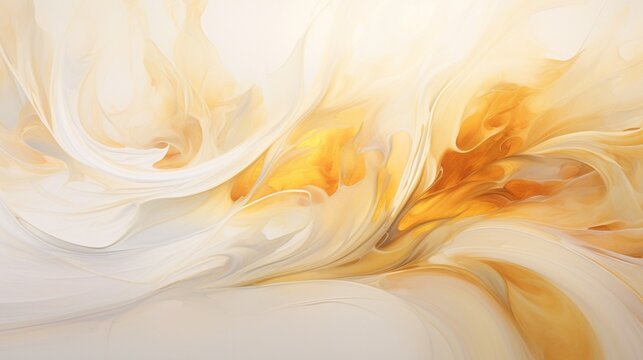 A golden elixir swirls through a sea of pristine white, creating an opulent abstract masterpiece in stunning high definition.