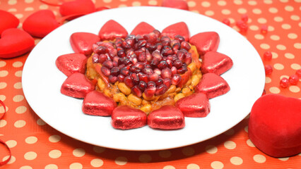 Valentine's Day is February 14th. Red hearts in all types.
Salad Pomegranate heart. Engagement.
