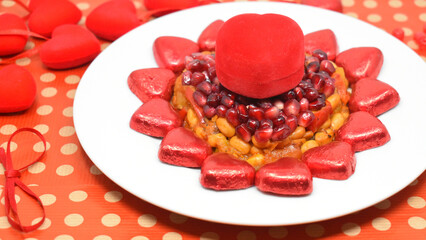 Valentine's Day is February 14th. Red hearts in all types.
Salad Pomegranate heart. Engagement.