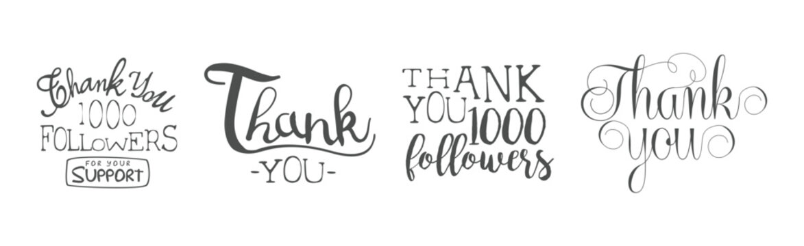 Thank You Lettering and Typography Inscription Vector Set