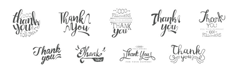 Thank You Lettering and Typography Inscription Vector Set - obrazy, fototapety, plakaty