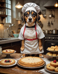 Apron Elegance: Cute Funny Dog's Culinary Mastery in a Panamas Hat