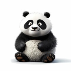 Adorable 3D Animated Panda Character Sitting Isolated on White Background