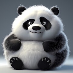 Adorable Fluffy Panda Character Illustration with Cute Expression