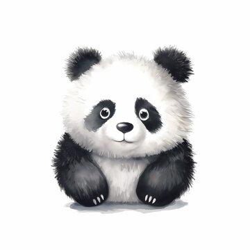 Adorable Illustrated Baby Panda Sitting with Big Expressive Eyes