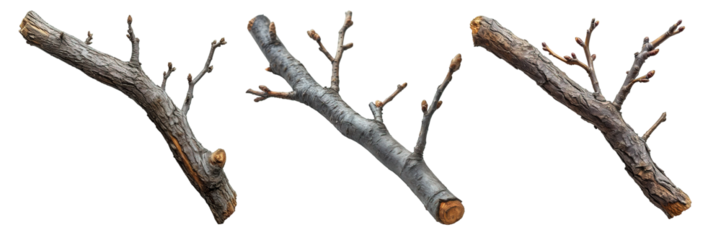 wooden branch isolated on transparent background ,dry wooden stalk ,generative ai