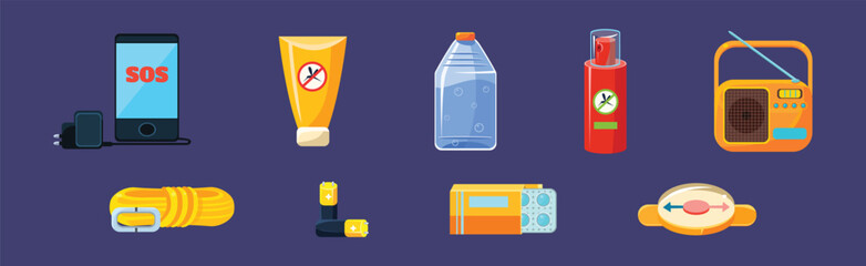 Outing Object and Equipment for Camping and Travel Vector Set