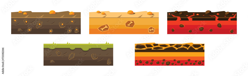 Poster game platforms with uneven terrain and environment vector set