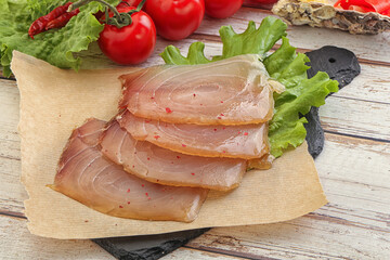 Sliced salted marlin fish carpaccio
