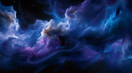 Luminous trails of starry silver and nebula blue converging in a celestial dance, creating a mesmerizing and enigmatic abstract universe on a canvas painted in profound black. 
