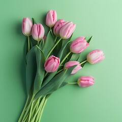 Vibrant Pink Tulips on a Fresh Green Background - Perfect for Spring Themes