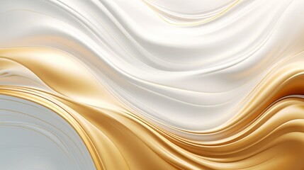 A high-definition image showcases the brilliance of abstract white and golden liquid, forming an exquisite wavy background that exudes luxury.