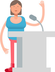 Woman Character Speaking on Podium
