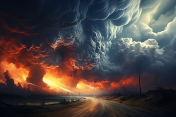 A storm advancing over a road, capturing the powerful movement and atmospheric conditions.
