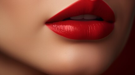 Close-Up of Woman's Red Lips with Softly Textured Skin. Beauty and Makeup Concept. 