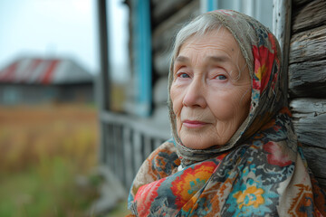 Fototapeta premium A beautiful portrait of a happy elderly woman, a mature and retired grandmother, showcasing the timeless beauty of a content and wise senior.