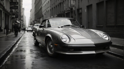 Fototapeta na wymiar A classic car on a street, classic and sporty concept car.