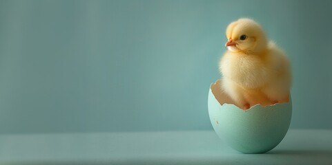 The chick perched on the edge of an Easter egg shell