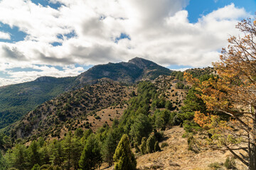 Obraz premium Landscape with mountains, in Penyagolosas natural park, Comunidad Valenciana, Spain.