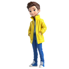 Fototapeta premium 3d a young man with a yellow jacket and black pant on isolated transparent background png, generated with AI