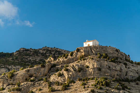 Small church on the hill, in Xodos town, Comunidad Valenciana, Spain.