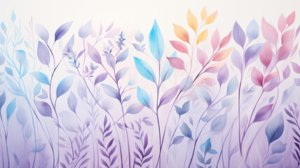 A pattern of multi-colored leaves on a white background in a watercolor style in pastel colors. - obrazy, fototapety, plakaty