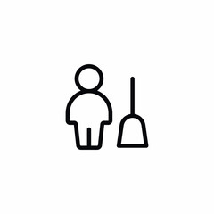 Cleaner Man Broom Vector Icon Sign Symbol