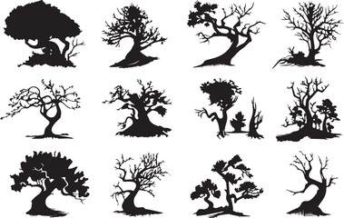 Set Trees. Hand drawn vector illustration	