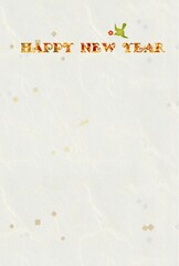 装飾文字 Happy New Year と花喰い鳥　金銀箔ちらし　和紙