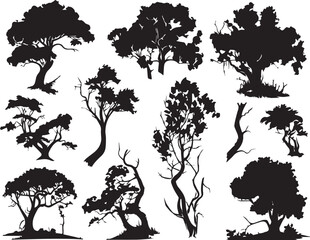 Set Trees. Hand drawn vector illustration	