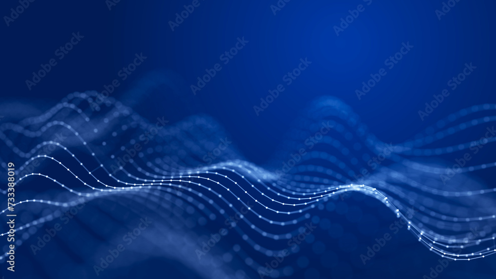 Poster abstract background grid of interlacing lines and dots. futuristic blue particle wave. structure of 