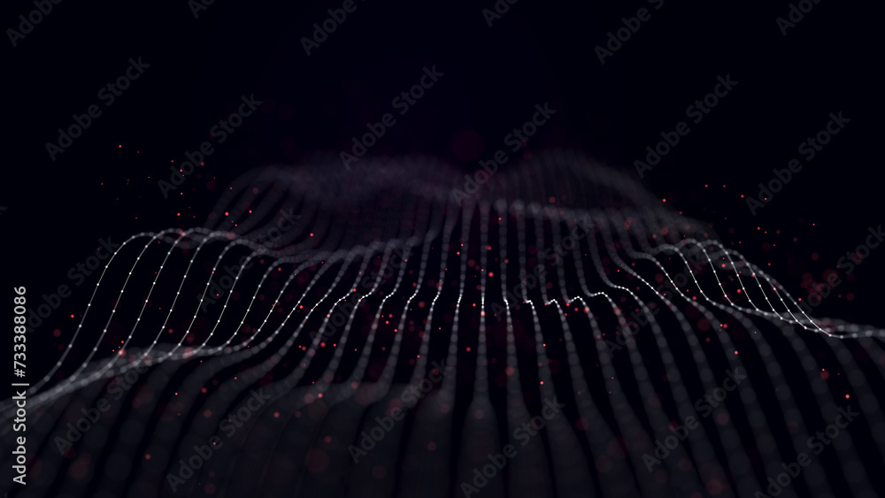 Poster futuristic wave of smooth lines.wire network technologies.cyber security background. 3d rendering.