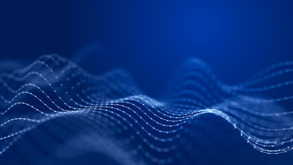 Abstract background grid of interlacing lines and dots. Futuristic blue particle wave. Structure of network connections. 3D rendering.