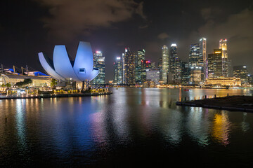 Singapore night city skyline at business district, Marina Bay, Singapore