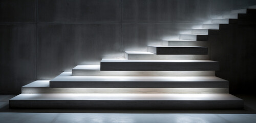 Minimalistic concrete stairs with integrated LED lighting, creating a futuristic ambiance.