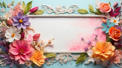 Art spring flowers frame background