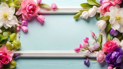 Art spring flowers frame background