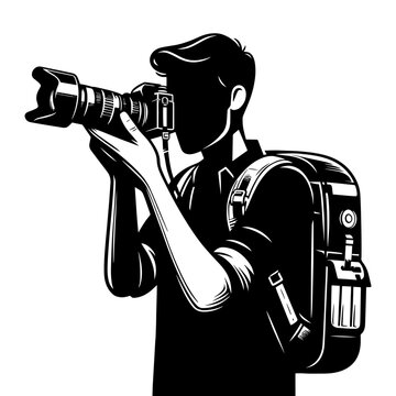 recommend clip art: Photographer shooting monochrome clip art. AI generative Vector illustration