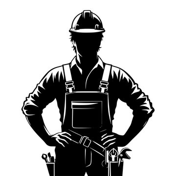 Silhouette of a Construction worker. AI generative Vector illustration